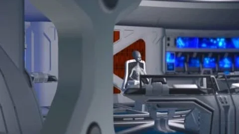 3D-Alien-Dickgirl fickt ein hübsches schwarzes Villein in der Raumstation